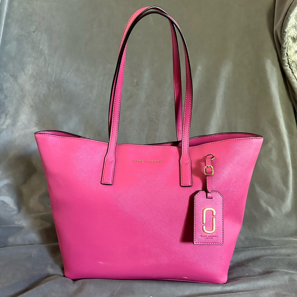 Marc Jacobs Hot Pink Logo Tote Bag- Gold Detail- Good Condition!